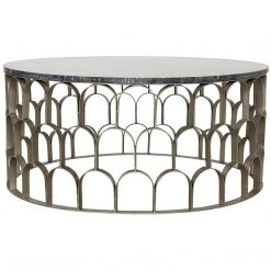 Noir Furniture Mina Coffee Table, Antique Silver, Metal And Stone