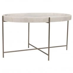 Accent Tables Noir Furniture Che Cocktail Table, Antique Silver, Metal And Stone