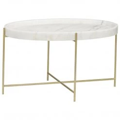 Accent Tables Noir Furniture Che Cocktail Table, Antique Brass, Metal And Stone