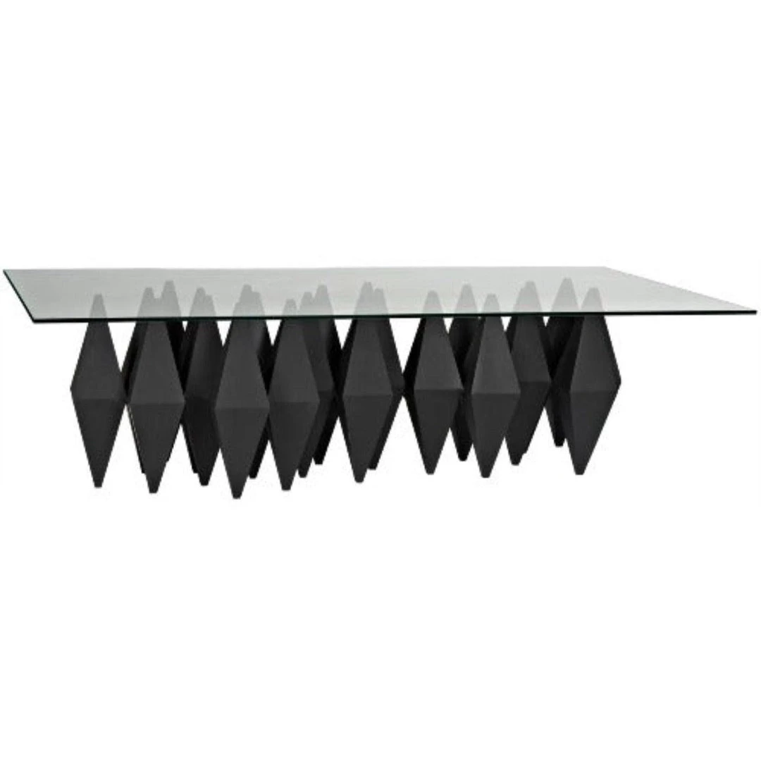 Noir Furniture Bast Metal Coffee Table With Glass Top, Black Metal