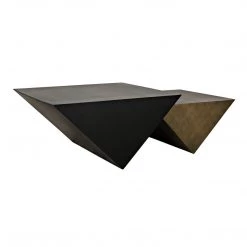 Noir Furniture Noir Amboss Coffee Table, Black Metal, Aged Brass Finish Coffee Tables