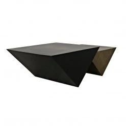 Noir Furniture Noir Amboss Coffee Table, Black Metal, Aged Brass Finish Coffee Tables