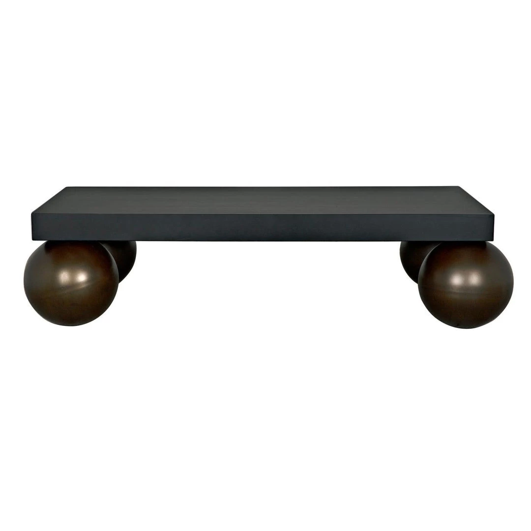 Noir Furniture Noir Cosmo Coffee Table, Black Metal With Aged Brass Finish Legs Coffee Tables