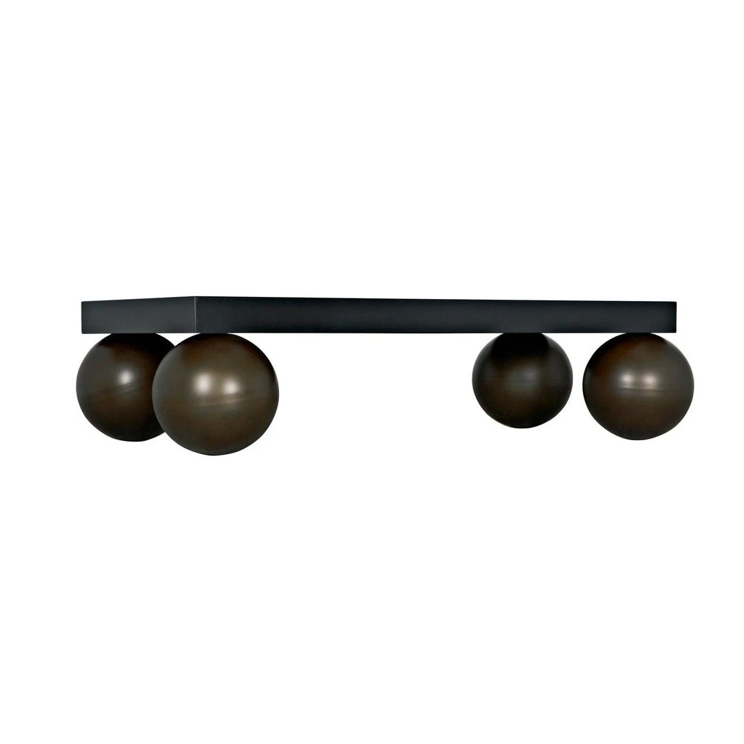 Noir Furniture Noir Cosmo Coffee Table, Black Metal With Aged Brass Finish Legs Coffee Tables