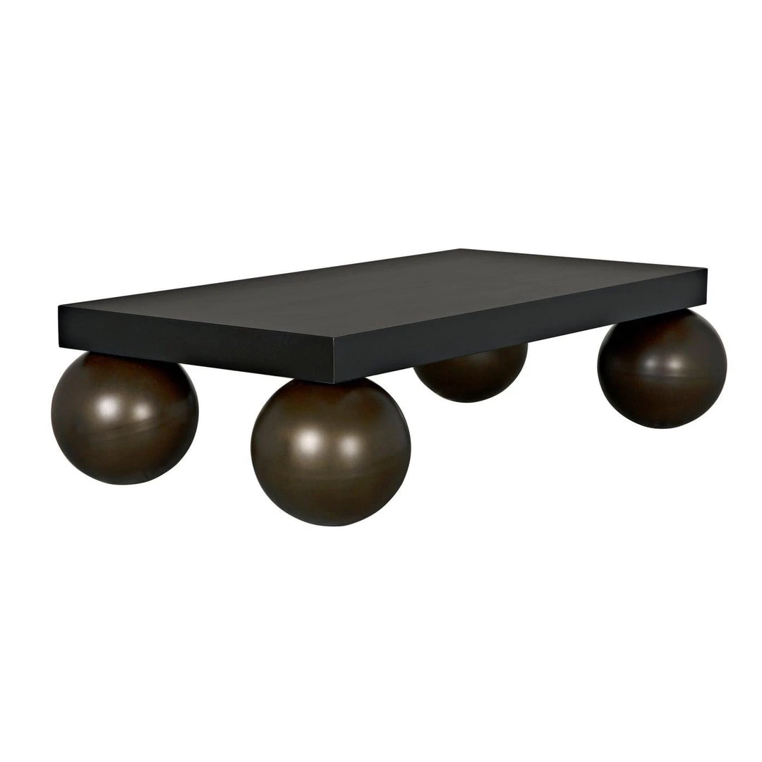 Noir Furniture Noir Cosmo Coffee Table, Black Metal With Aged Brass Finish Legs Coffee Tables