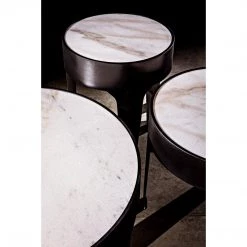 Noir Furniture Cylinder Round Coffee Table, Black Metal With Quartz Top