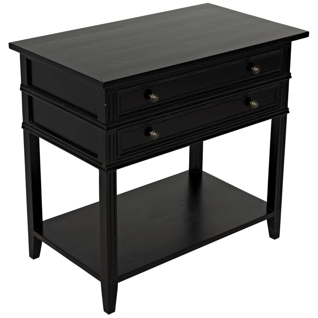Noir Furniture Noir Colonial 2-Drawer Side Table, Distressed Black Accent Tables