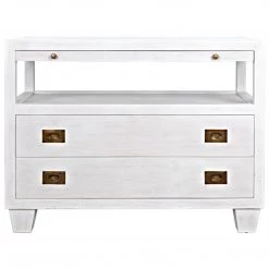 Noir Furniture Noir 2-Drawer Side Table With Sliding Tray, White Accent Tables