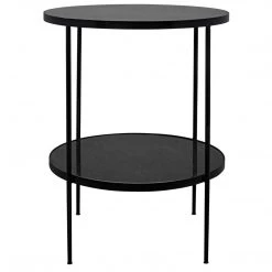 Noir Furniture Rivoli Side Table, Black Metal With Marble Accent Tables