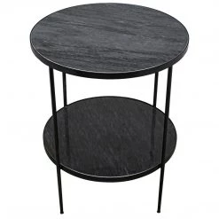 Noir Furniture Rivoli Side Table, Black Metal With Marble Accent Tables