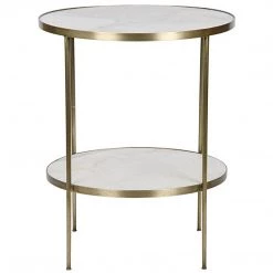 Noir Furniture Rivoli Side Table, Antique Brass, Metal And Quartz