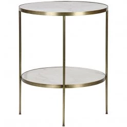 Noir Furniture Rivoli Side Table, Antique Brass, Metal And Quartz