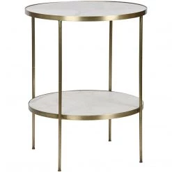Noir Furniture Rivoli Side Table, Antique Brass, Metal And Quartz