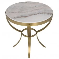 Noir Furniture Accent Tables Noir Byron Side Table, Antique Brass And Stone