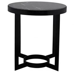 Noir Furniture Parker Side Table, Black Metal W/ Marble Accent Tables