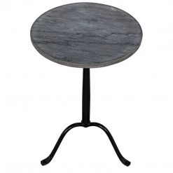 Noir Furniture Cosmopolitan Side Table, Black Metal With Marble Accent Tables