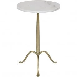 Noir Furniture Cosmopolitan Side Table, Antique Brass, Metal And Quartz