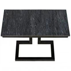 Noir Furniture Alonzo Side Table, Black Metal With Marble Accent Tables
