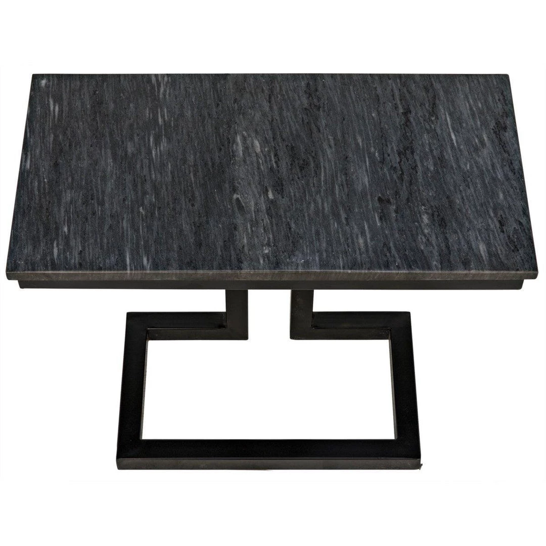 Noir Furniture Alonzo Side Table, Black Metal With Marble Accent Tables