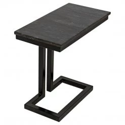 Noir Furniture Alonzo Side Table, Black Metal With Marble Accent Tables