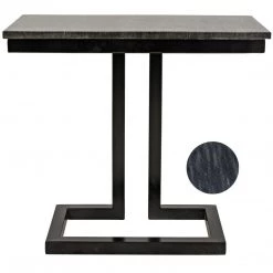 Noir Furniture Alonzo Side Table, Black Metal With Marble Accent Tables