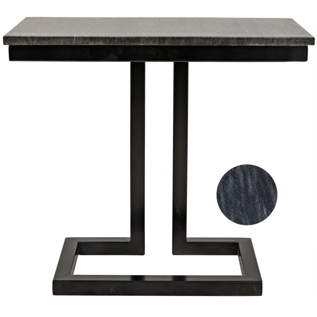 Noir Furniture Alonzo Side Table, Black Metal With Marble Accent Tables