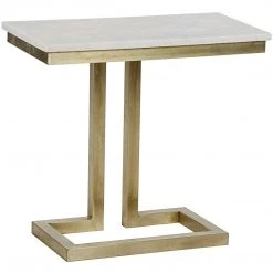 Noir Furniture Alonzo Side Table, Antique Brass, Metal And Quartz