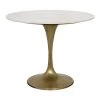 Noir Furniture Laredo Table, 36", Antique Brass, White Marble Top