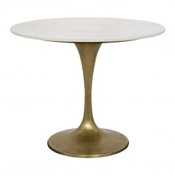 Noir Furniture Laredo Table, 36", Antique Brass, White Marble Top