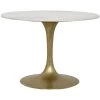 Noir Furniture Laredo Table, 40", Antique Brass, White Marble Top