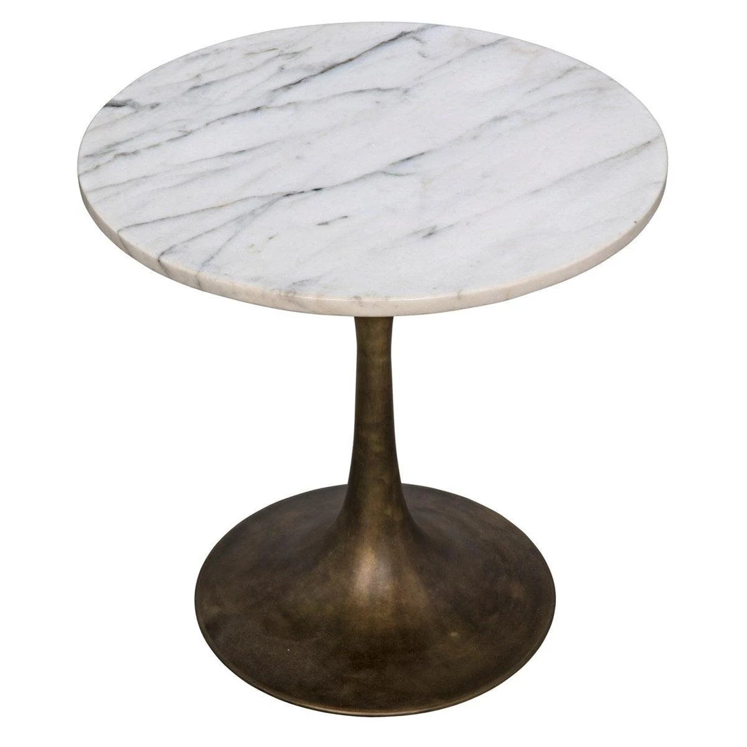 Noir Furniture Laredo 20" Table, Aged Brass, White Marble Top Accent Tables