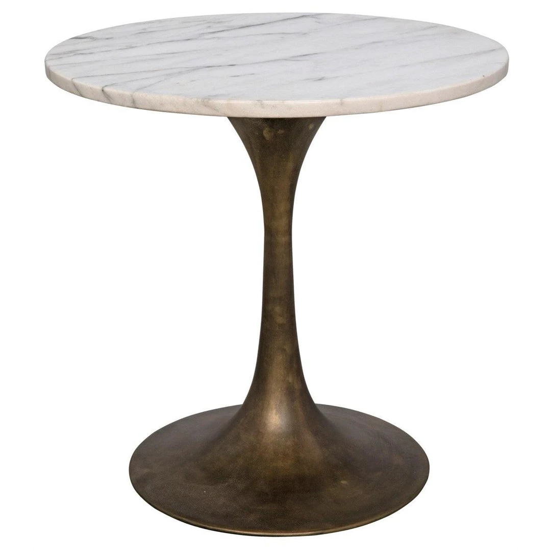 Noir Furniture Laredo 20" Table, Aged Brass, White Marble Top Accent Tables