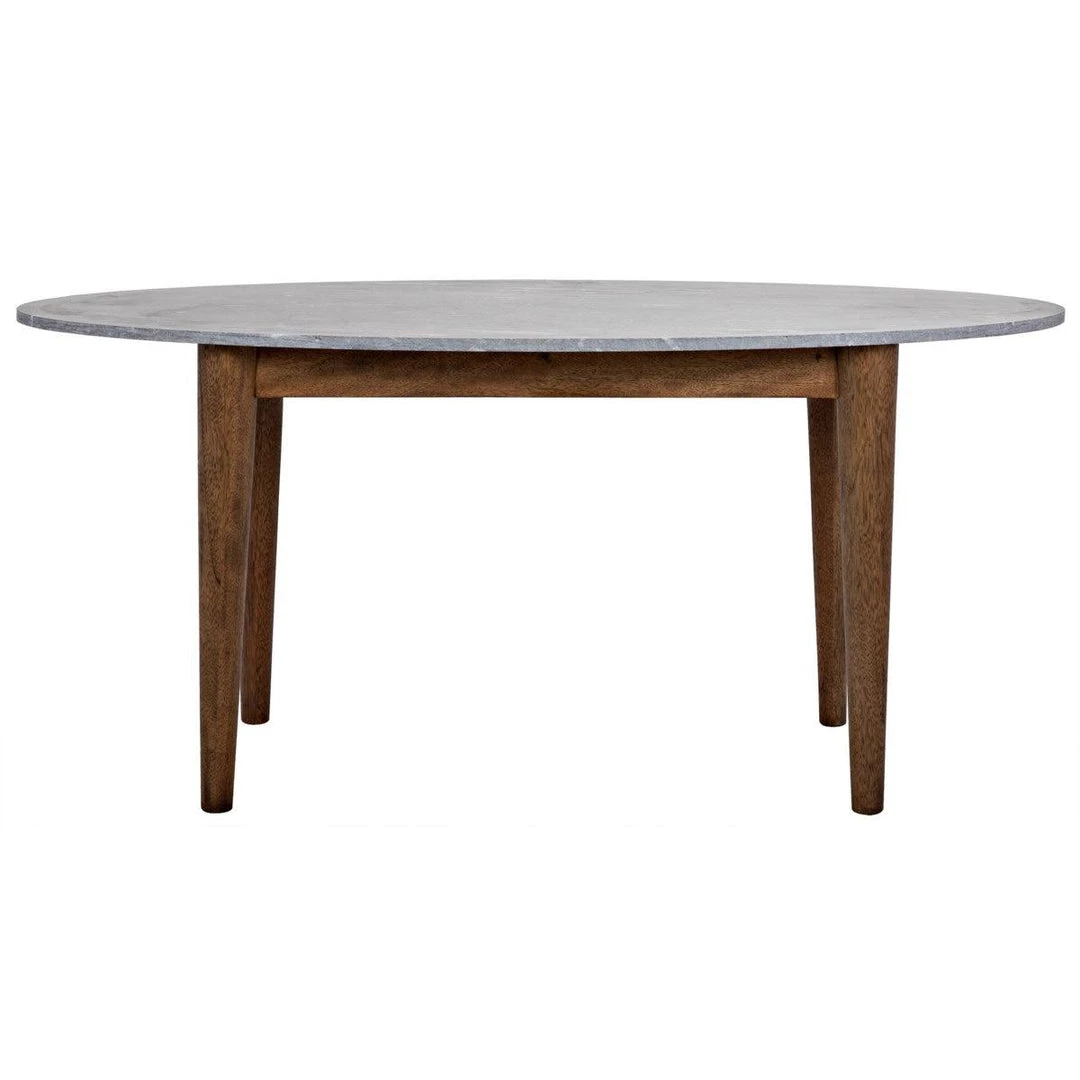 Noir Furniture Surf Oval Dining Table With Stone Top, Dark Walnut