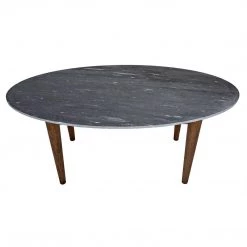 Noir Furniture Surf Oval Dining Table With Stone Top, Dark Walnut