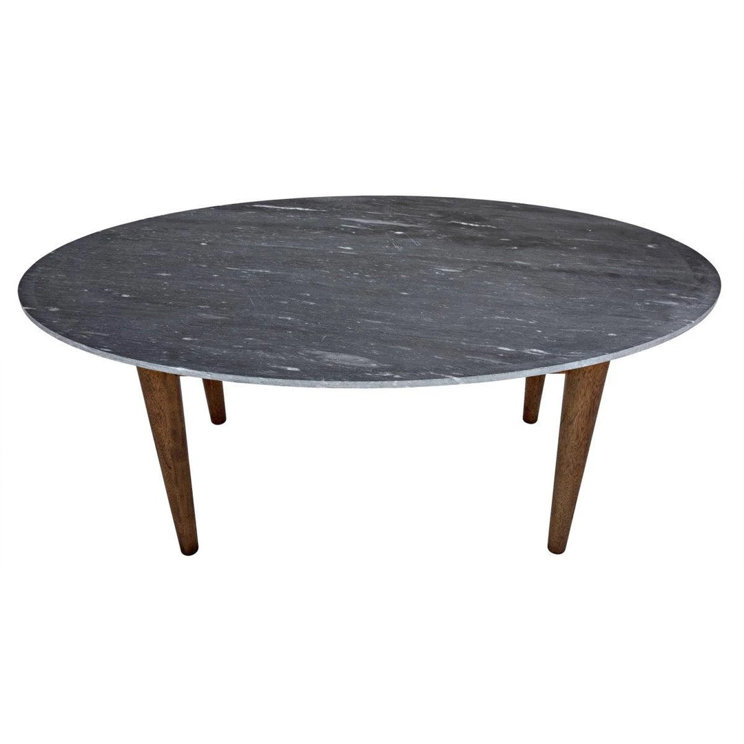 Noir Furniture Surf Oval Dining Table With Stone Top, Dark Walnut