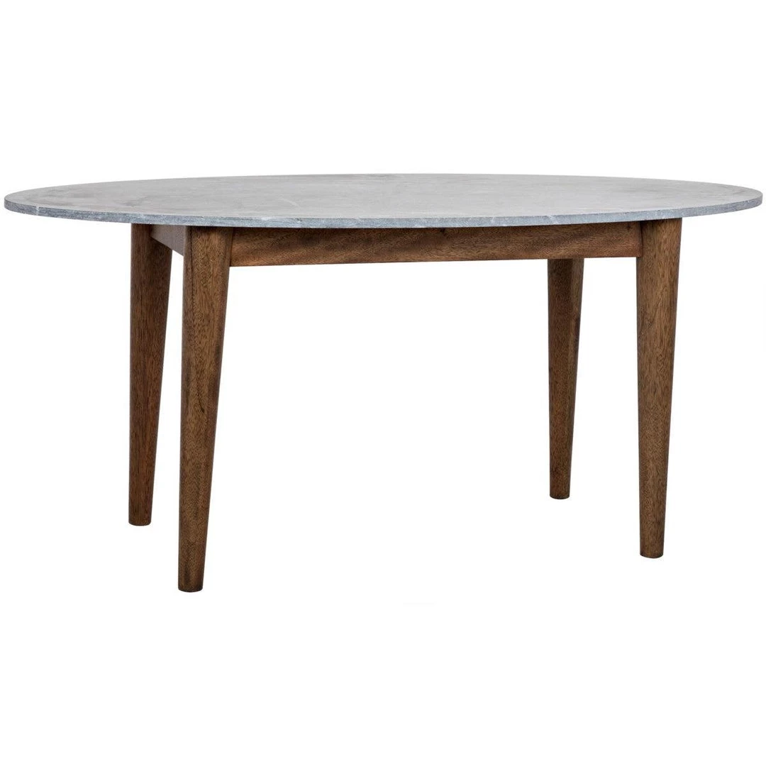 Noir Furniture Surf Oval Dining Table With Stone Top, Dark Walnut