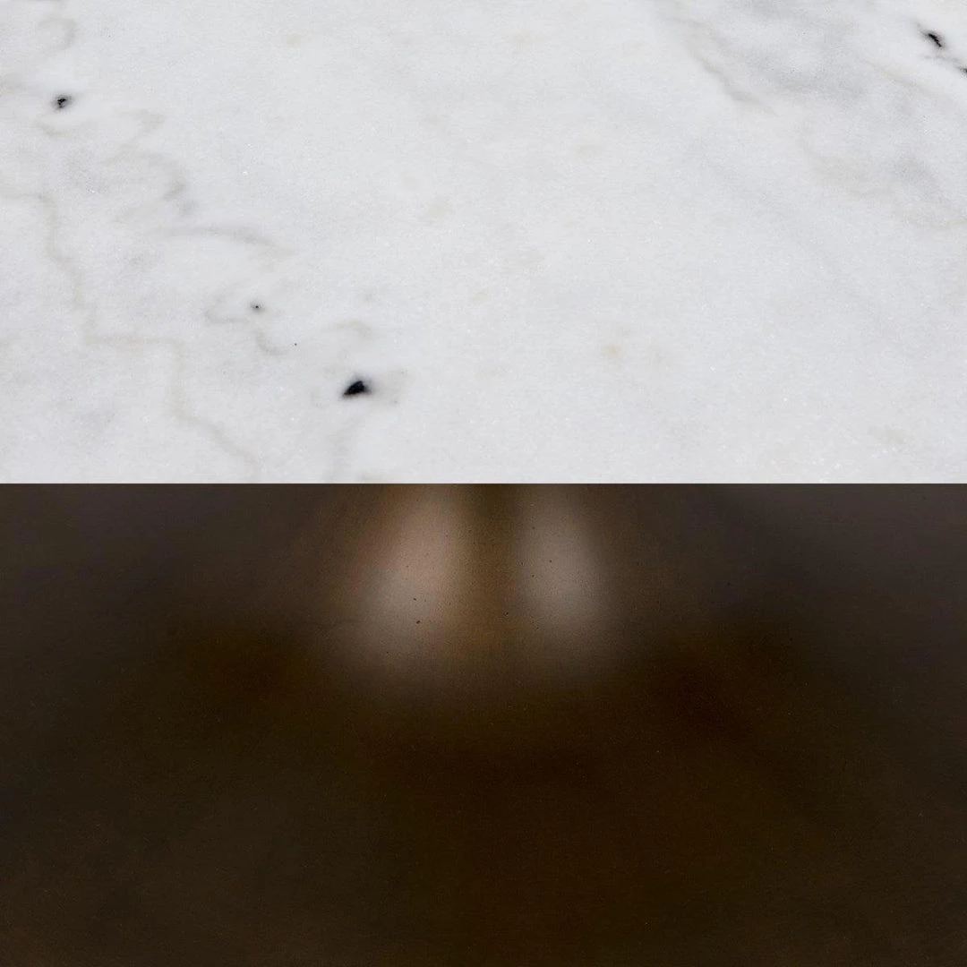 Noir Furniture Laredo Table 36", Aged Brass, White Marble Top