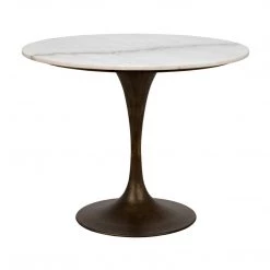 Noir Furniture Laredo Table 36", Aged Brass, White Marble Top