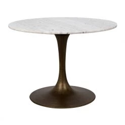 Accent Tables Noir Furniture Laredo Table 40", Aged Brass, White Marble Top