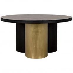 Noir Furniture Dining Tables Noir Huxley Dining Table, Black Metal W/Brass Finished Accent
