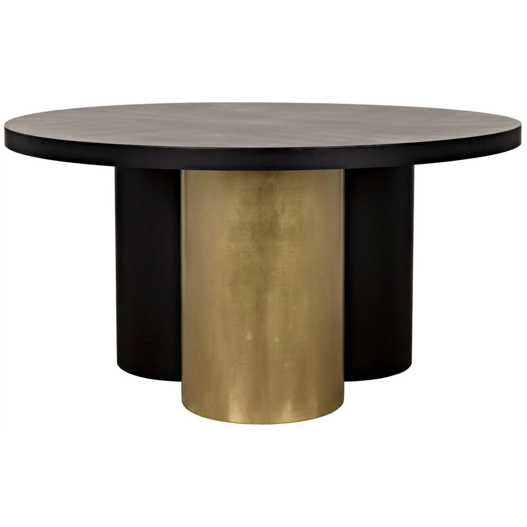 Noir Furniture Dining Tables Noir Huxley Dining Table, Black Metal W/Brass Finished Accent