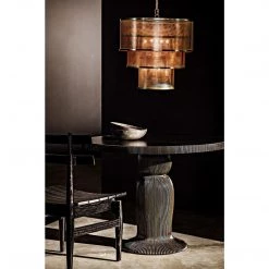 Noir Furniture Noir Portobello Dining Table, Hand Rubbed Black With Light Brown Trim