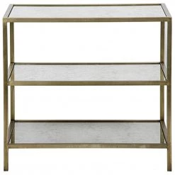 Accent Tables Noir Furniture 3 Tier Side Table, Antique Brass, Metal And Antique Mirror