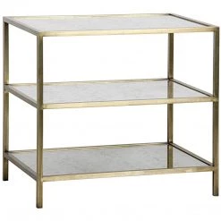 Accent Tables Noir Furniture 3 Tier Side Table, Antique Brass, Metal And Antique Mirror
