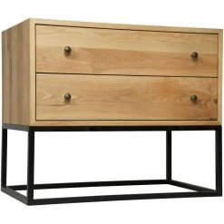 Accent Tables Noir Furniture Downtown Side Table, Elm And Black Metal