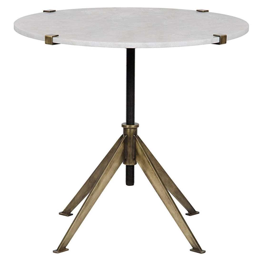 Noir Furniture Edith Adjustable Side Table, Large, Antique Brass, Metal And Quartz Accent Tables