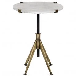 Noir Furniture Edith Adjustable Side Table, Small, Antique Brass, Metal And Quartz