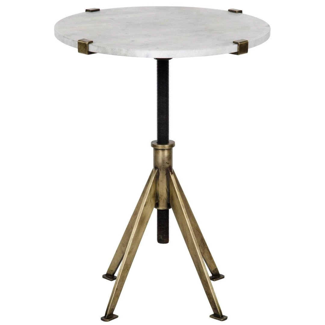 Noir Furniture Edith Adjustable Side Table, Small, Antique Brass, Metal And Quartz