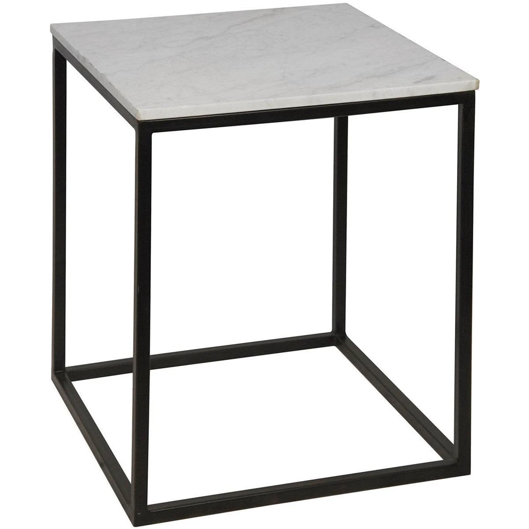 Accent Tables Noir Furniture Manning Side Table, Black Metal With Quartz Top, Large