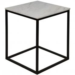 Accent Tables Noir Furniture Manning Side Table, Black Metal With Quartz Top, Large